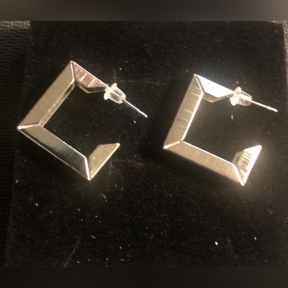 Geometric Silver Tone Open Square Stud Earrings